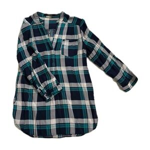 Fun 2 Fun Plaid Shirt 3/4 Sleeve - Navy and Teal